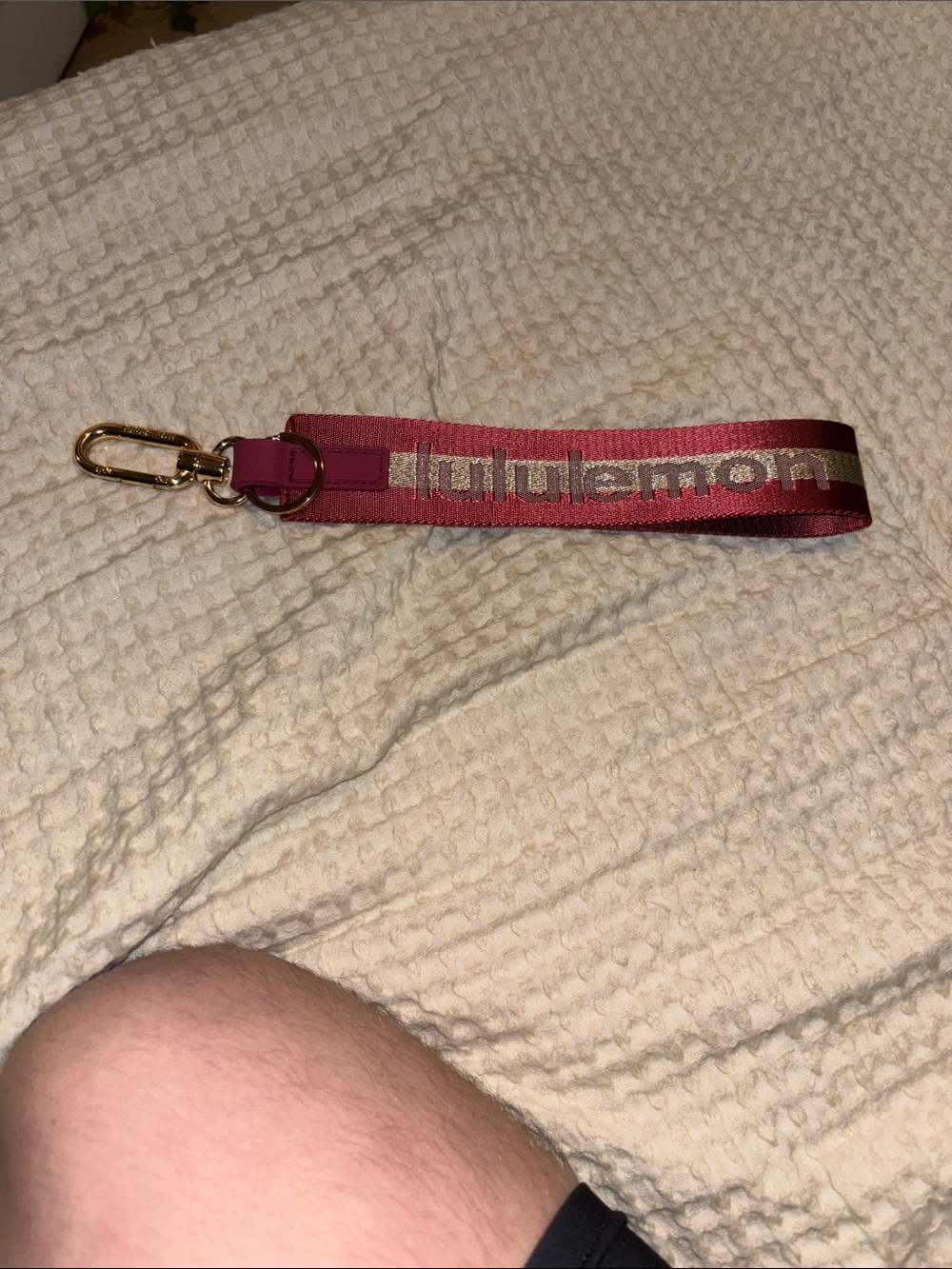 Lululemon pink and glitter never lost keychain